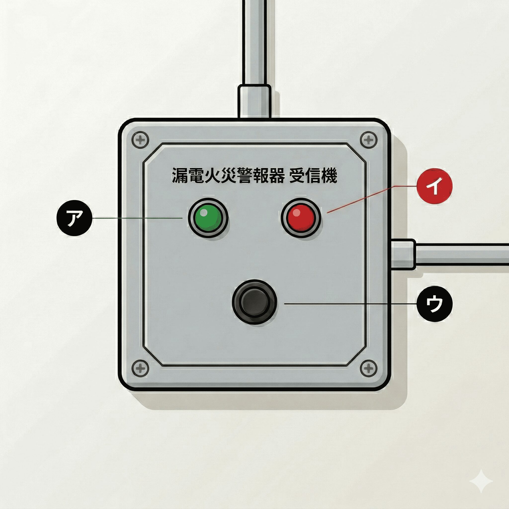 漏電火災警報器の受信機パネル（ア・イ・ウ）