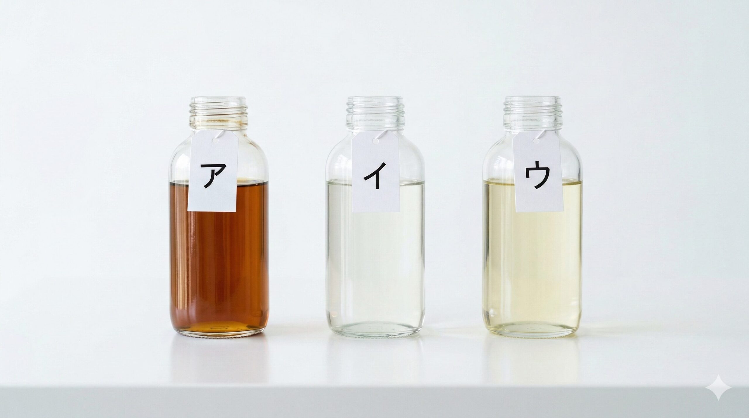 泡消火薬剤3種の比較（ア・イ・ウ）