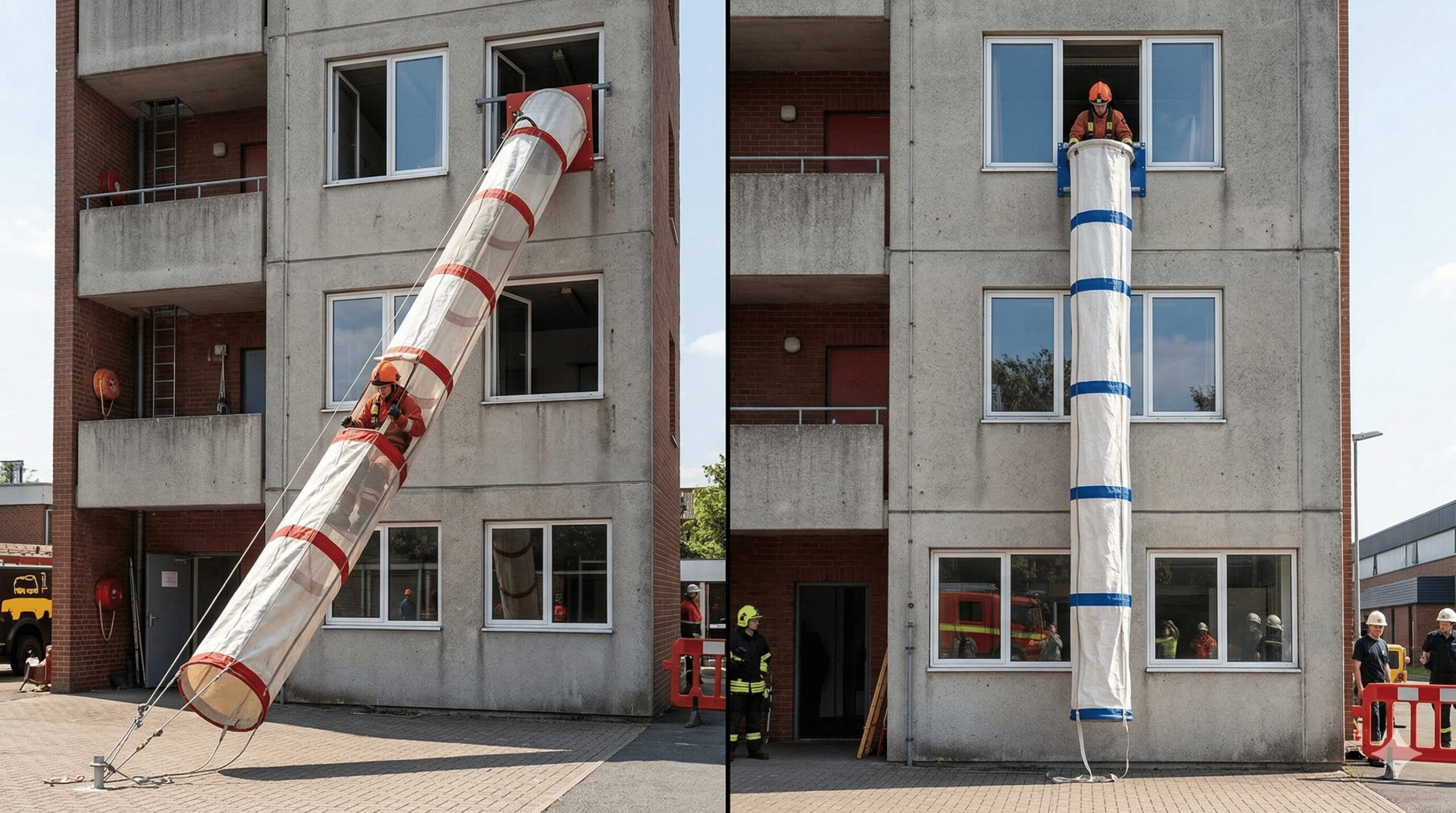 斜降式救助袋と垂直式救助袋の比較