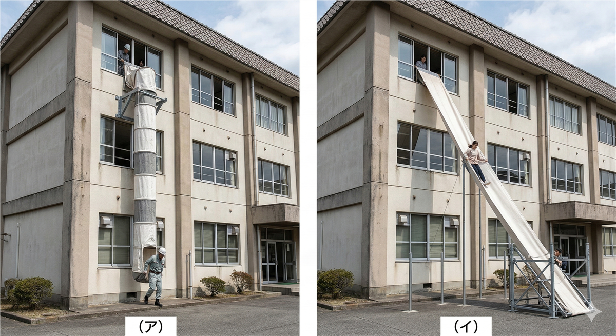 救助袋（ア：垂直降下式、イ：斜降式）