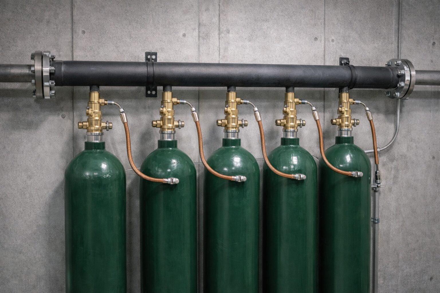 CO₂ボンベ群と集合管